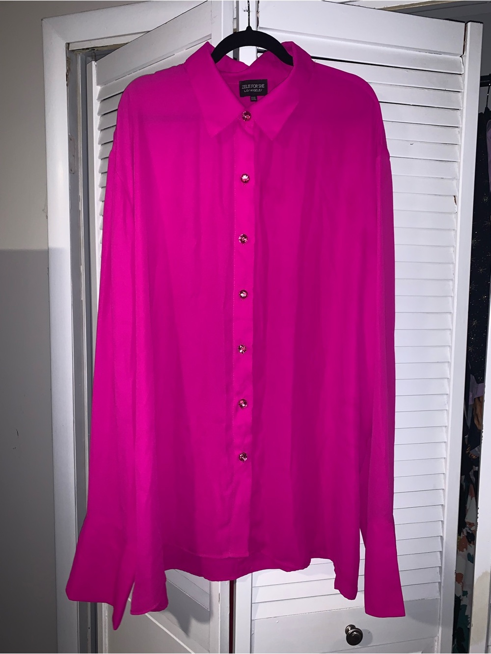 Zelie for She Plus Size Women’s Hot Pink Jewel Button Down Collared Shirt